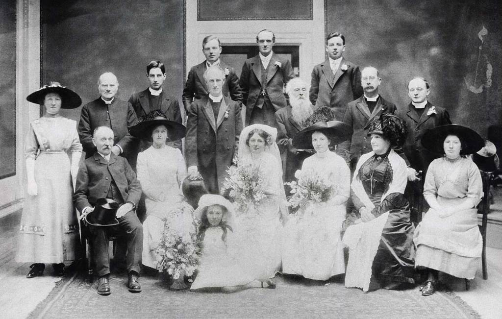 Harriette Bamford (1888-1961) and Rev. Will Hanson (1874-1955) on their wedding day, Newtownbreda, Belfast, 1912. Included are several members of the Bamford family and the officiating minister, Rev. Dr Workman.